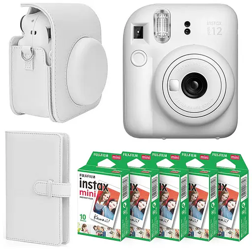 Набор камера Fujifilm Instax Mini 12, Фотобумага 50 шт, Чехол, Фотоальбом 108 фото Белый - фото 1