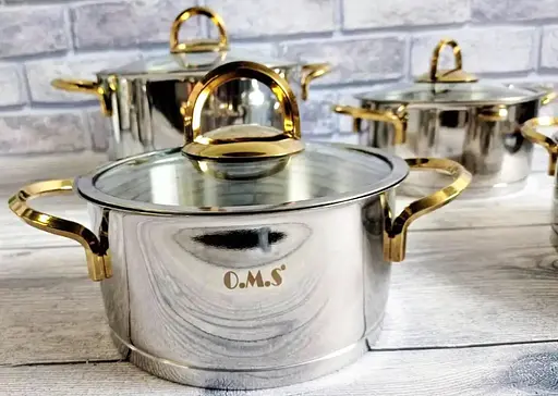 Набір каструль O.M.S. Collection 1088 з нержавіючої сталі 18 предметів (Туреччина) - фото 8