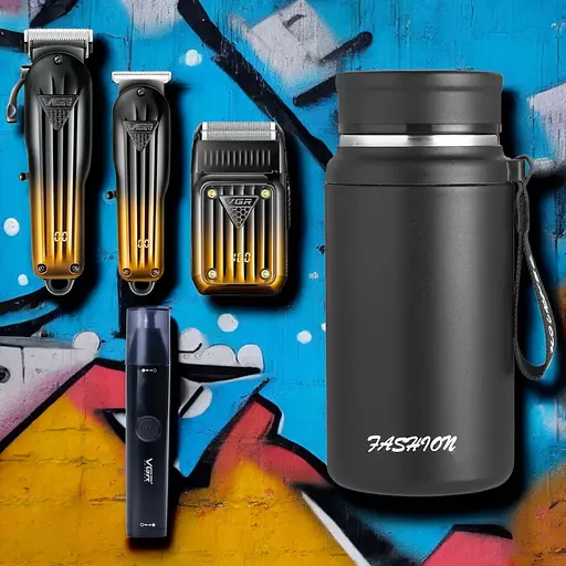 Подарунковий набір: машинка для стрижки волосся та бороди 3 в1 + тример з насадками + термос 700 мл з дисплеєм CP2026-18