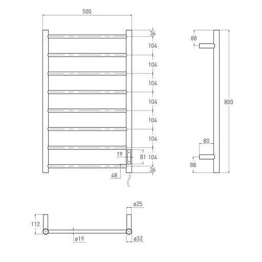 Электрический полотенцесушитель Volle Rondo 500*800мм cepillado cromo 9235.000013, Хром, Правое, Электронный - фото 2