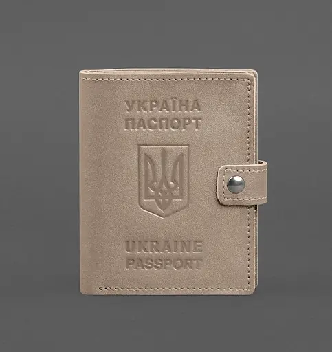 Кожаная обложка-портмоне на паспорт с гербом Украины 25.1 Светло-бежевая - фото 1