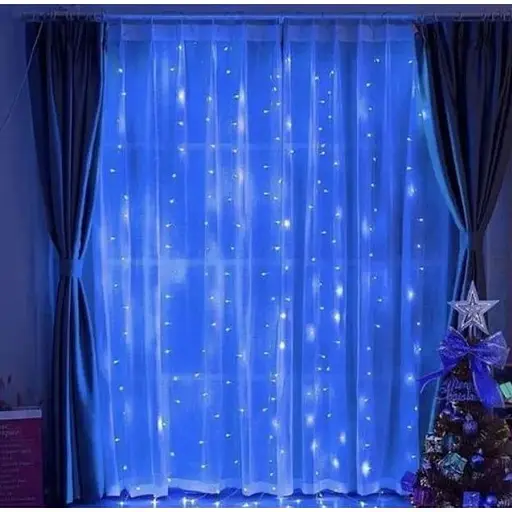 Новогодняя светодиодная гирлянда-штора Роса 3x3 м с 300 синими LED лампочками и питанием USB - фото 1