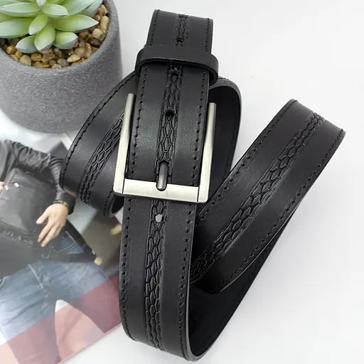 Ремень мужской кожаный батал SF-351 XXL (145 см) черный под брюки и джинсы - фото 2