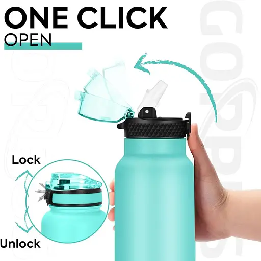 24-унционная изолированная бутылка для воды GOPPUS с соломкой, спортивная бутылка для воды из нержавеющей стали с 3 крышками - фото 4