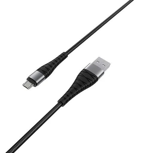 Кабель BOROFONE BX32 USB to Micro 2.4A, 1m, нейлон, алюминиевые+TPE разъемы, Black - фото 1