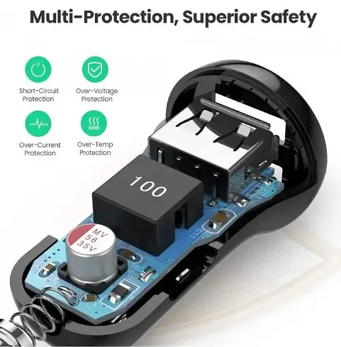 АЗУ UGREEN ED018 24W 2xUSB-A 4.8A Car Charger Black (50875) - фото 2