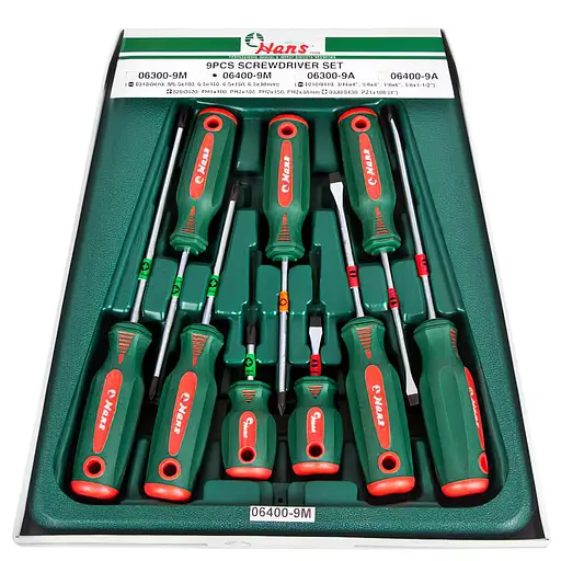Набір викруток Hans шліц/хрест 9 шт. (06400-9М) - фото 1