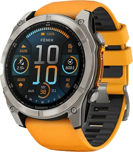 Спортивний годинник Garmin Fenix 8 47mm AMOLED Sapphire Titanium w. Spark Orange/Graphite Silicone Band (010-02904-10/11) - фото 1