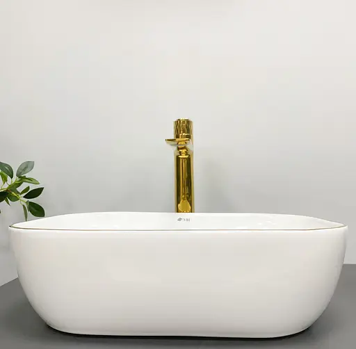 Умивальник VBI Ravenna white gold Edge накладний VBI-011218, Золотий - фото 4