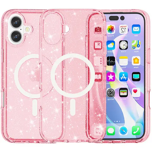 Чехол Epik TPU Galaxy Sparkle MagFit для Apple iPhone 16, 6.1 Pink+Glitter
