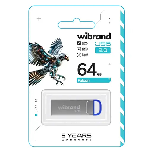 USB флеш накопитель Wibrand 64GB Falcon Silver-Blue USB 2.0 (WI2.0/FA64U7U) - фото 2