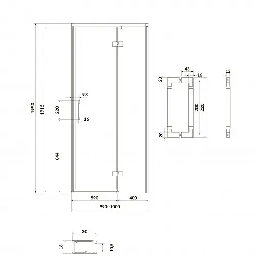 Душевые двери Cersanit Larga 100x195 R распашные профиль хром S932-117, Правая, прозрачный, хром - фото 2