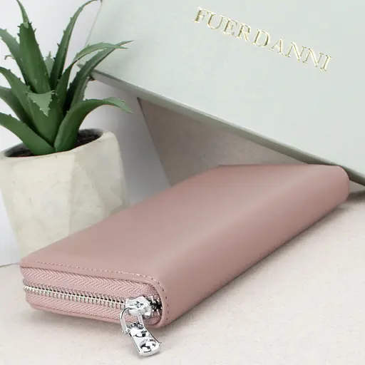 Гаманець жіночий шкіряний Fuerdanni 19600 пудровий на блискавці - фото 3