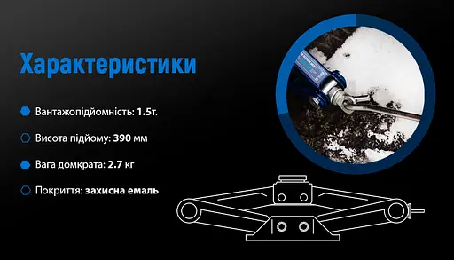 Домкрат гвинтовий ромбовидний Vitol 1.5т 104-390 мм 2.7кг (DB-10105B) - фото 8