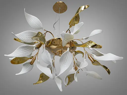 Современная подвесная люстра с фарфоровыми элементами, 6 ламп, золото. - фото 2