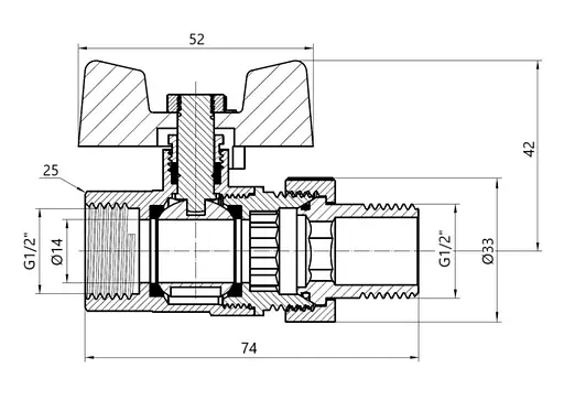 Кран шаровой Thermo Alliance "Американка" Standart 1/2" ВН прямой, PN40, бабочка SD220W15 - фото 2