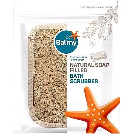 Банная мочалка - скрабер Balmy Фиалка и шалфей с кусочками мыла - фото 1
