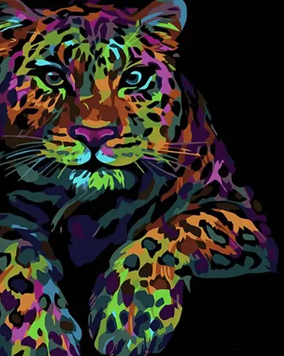 Набор для росписи по номерам Поп-арт леопард, Strateg, на черном фоне, 40x50 см, AH1046