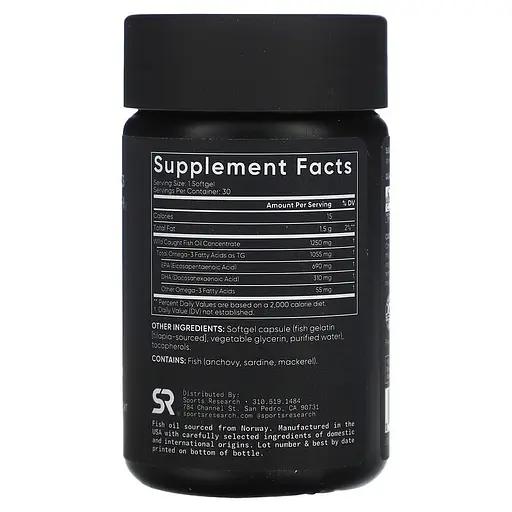 Омега-3 Sport Research Omega-3 Fish Oil Alaska Pollock 1250 mg 30 softgels (1086-2023-10-3443) - фото 2