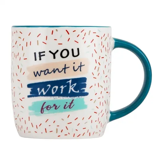 Чашка Elisey If you want it work for it 350 мл (9071-002f) с синей ручкой   - фото 1