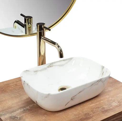 Умивальник Rea Belinda Mini Shiny Aiax накладний мармур REA-U6505, Мармур - фото 2