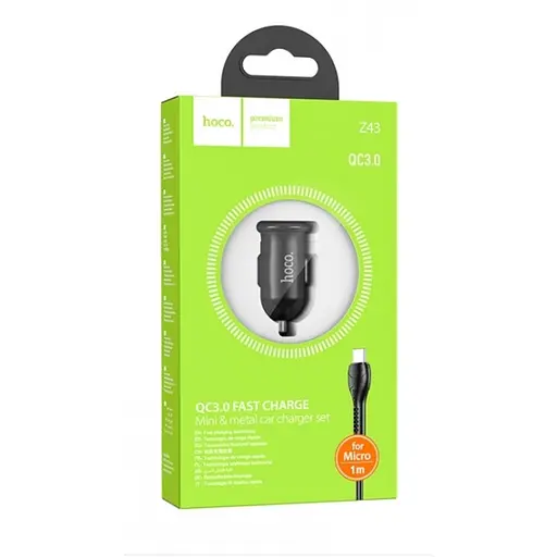 Автомобільний зарядний пристрій Hoco Z43 Mighty single port QC3.0 car charger set ( Micro ) Чорний - фото 3