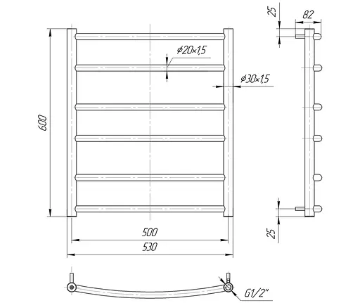 Водяна рушникосушка Mario Класік 600x530/500, Хром - фото 2