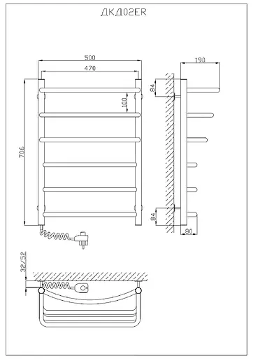 Електрична рушникосушарка Kosser Мікс 600x530/5 ЕL рег. ДМ03EL, Хром, Ліве - фото 5