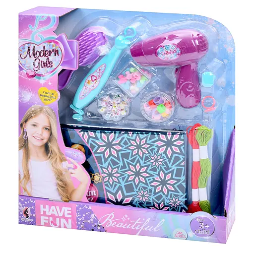 Набір для творчості Набір перукаря, намистини, нитки, пристрій для плетіння, фен, гребінець