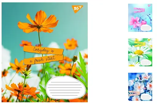 Зошити учнівські 60 аркушів клітинка. 1В Summer flowers, зошит дя записів 10 шт. в упаковці