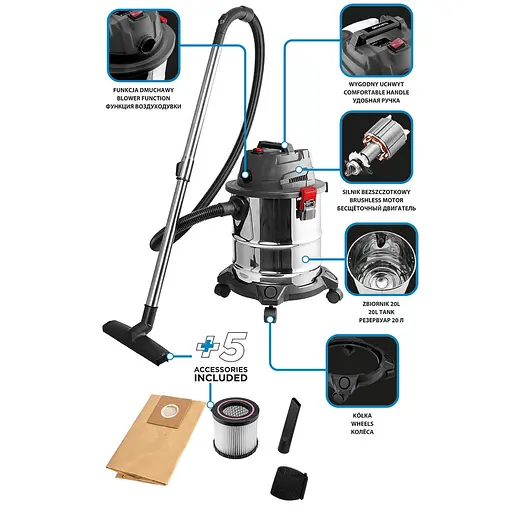 Пылесос аккумуляторный Graphite Energy+ 18 В контейнер 20 л без АКБ и ЗП - фото 2