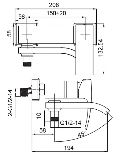 Смеситель для ванны Koer KB-41007-04 с коротким изливом KR5157 Белый матовый - фото 2