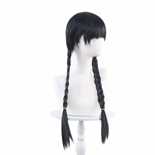 Перука для косплею чубчик і косички в стилі 'Венсдей Аддамс' 65 см Брюнет - фото 4