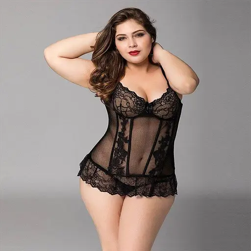 Кружевной корсет JSY Сексуальная Белла Plus Size Black, мелкая сетка, гипюр, чашки с косточками - фото 2