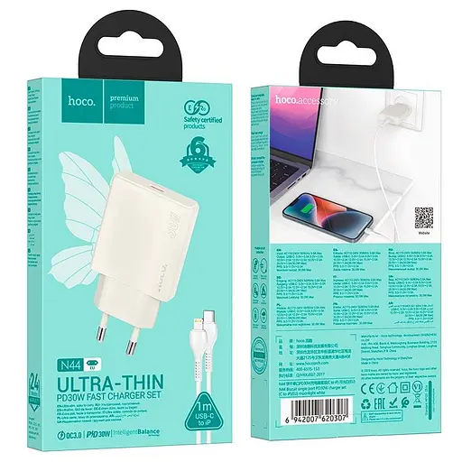 Зарядний пристрій Hoco N44 30W комплект із кабелем білий - фото 3