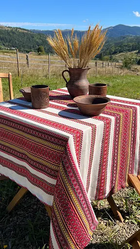 Лляна скатертина з українським орнаментом Грація 150х100 см - фото 4