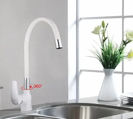 F4453-03 Змішувач для кухні гнучкий гусак U гайка білий/хром Ø40 Frap 1/10 Білий - фото 3