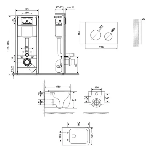 Набір Q-tap Nest 4 в 1 підвісний унітаз Gemini Ultra Quiet 530х365х373 + комплект інсталяції QT2533076EUQMB46168 - фото 2
