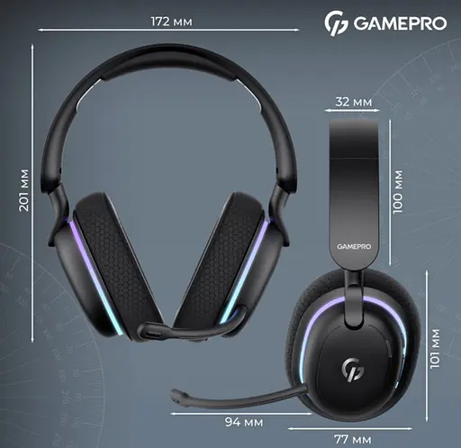 Ігрові бездротові навушники GamePro HSW-250 7.1 Bragi Asgard RGB Tri-Mod Black - фото 17