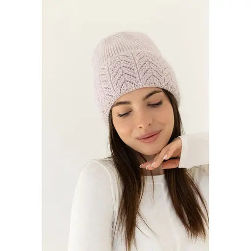 Женская вязаная шапка Ангора Ажур с флисовой подкладкой 60% ангора Пудрово-лиловый - фото 1