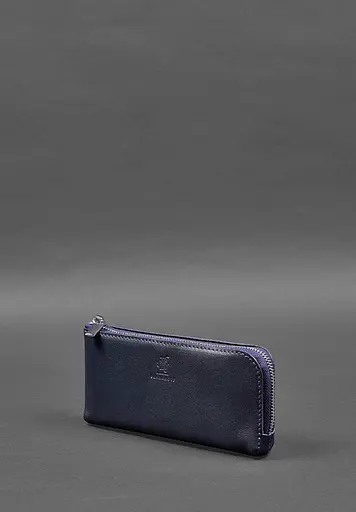 Кожаный портмоне-купюрник на молнии 14.0 синий - фото 4