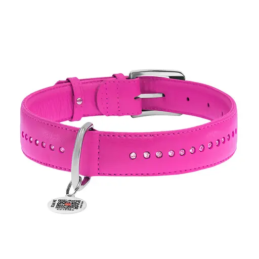 Ошейник для собак кожаный Waudog Glamour с QR-паспортом двойной со стразами M Ш 20 мм Д 30-39 см розовый - фото 3