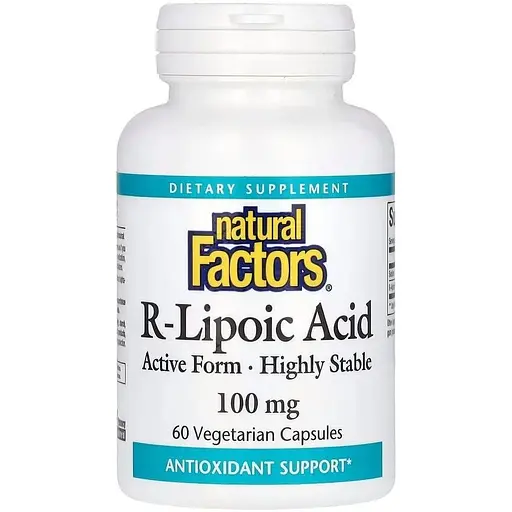 Натуральная добавка Natural Factors R-Lipoic Acid 100 mg, 60 вегакапсул для антиоксидантной защиты
