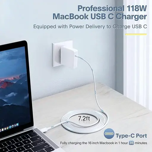 Блок живлення USB Type-C 118W для ноутбука (Білий) - фото 2