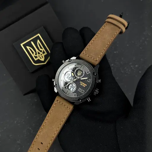 Наручний годинник чоловічий 017BKBR Тризуб золото Black-Brown Patriot acs0030989 - фото 2