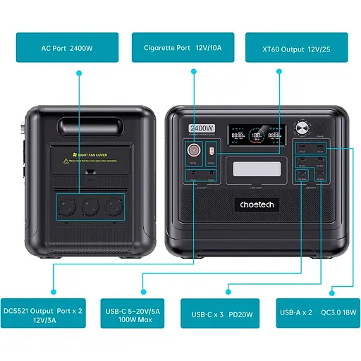 Зарядная станция Choetech BS008 2400W (105376) - фото 5