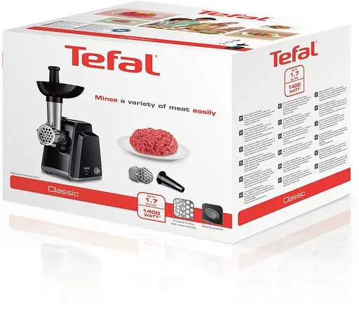 Tefal М'ясорубка Classic, 1400Вт, 1.7кг/хв, 2 решітки, насадка для ковбас, пластик, чорний - фото 4
