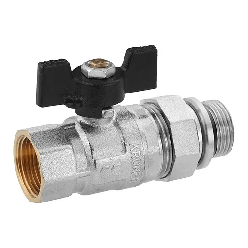 Кран-американка кульовий Kroner прямий 1" ВЗ PN40 метелик, нікельований (CV033222) - фото 2