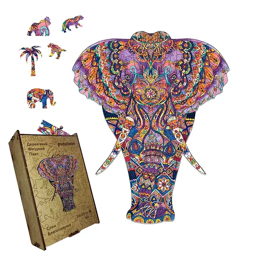 Пазл деревяний Слон Благополуччя, А3, Деревяна коробка 200 елементів