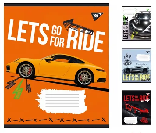 Зошити учнівські 36 аркушів клітинка Yes Lets go for ride, 15 шт. в упаковці
